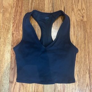 Alo Ribbed Black Cropped Tank with Built-in Bra - Size Small